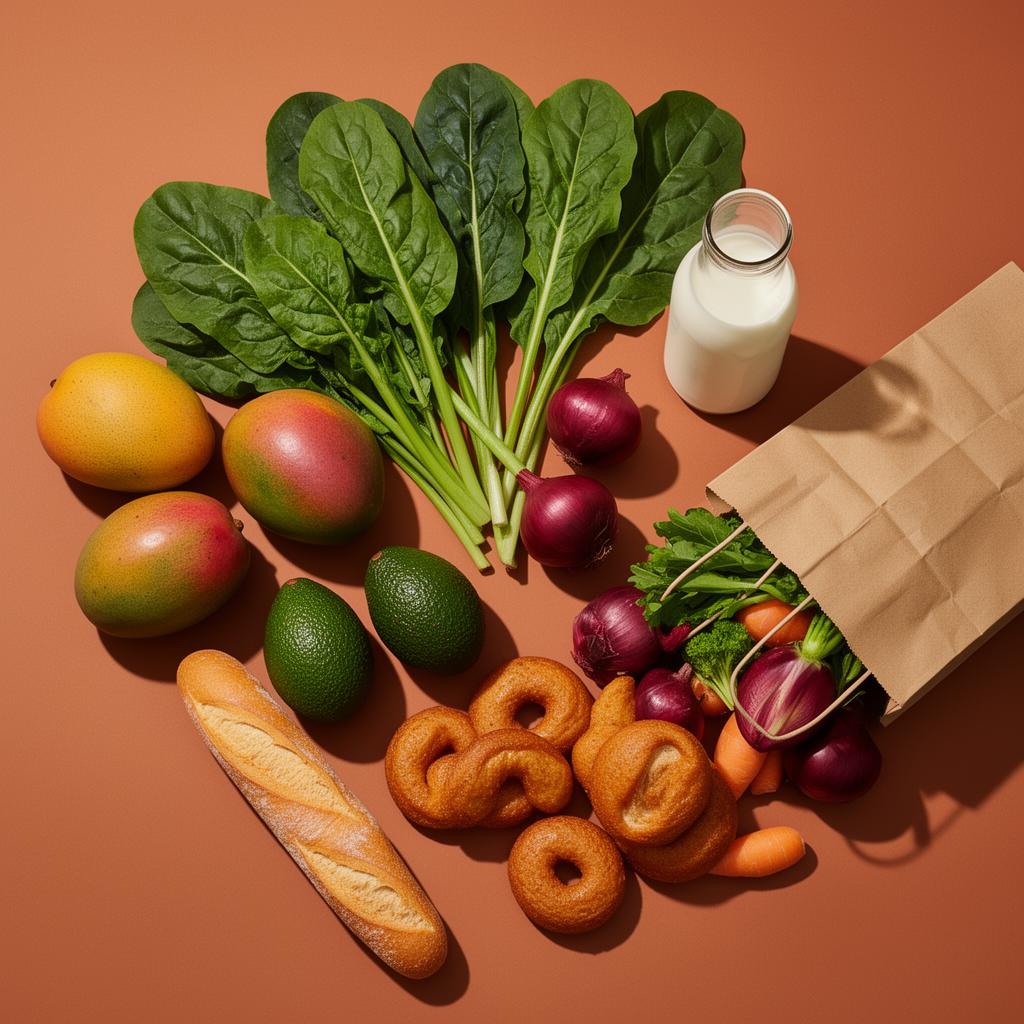 Fresh groceries arranged